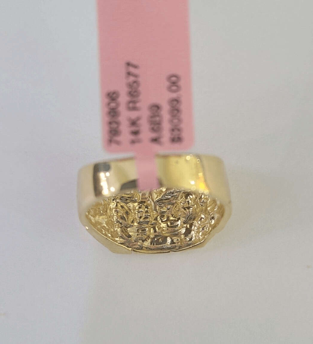 Real 14k Nugget Ring Yellow Gold Men Casual Flat Square 10kt - GoldenlinQ